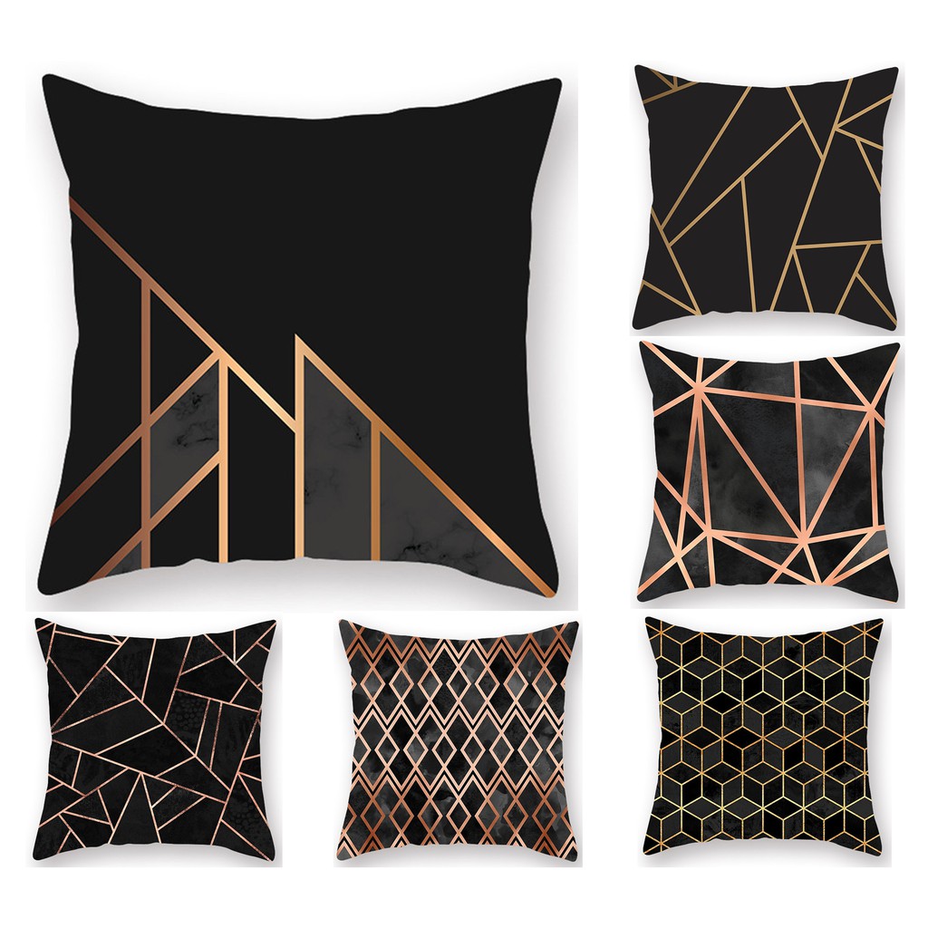 Black Geometric Golden Lines pillow case cover40x40 45x45 50x50 60x60.Sofa cushions covers Beddings pillow case