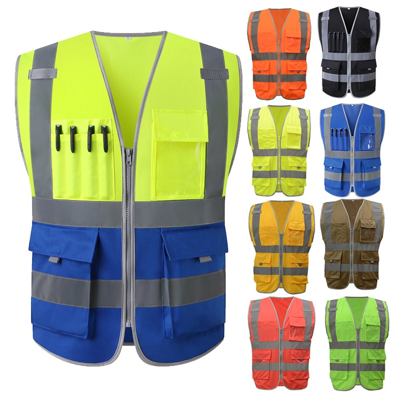 Two Tone Hi Vis Vest With Pockets Yellow Blue Reflective Safety