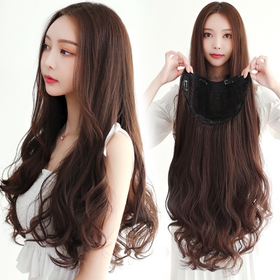 Women Long Straight Culry Clip In Hair Extension U Part Half Wig