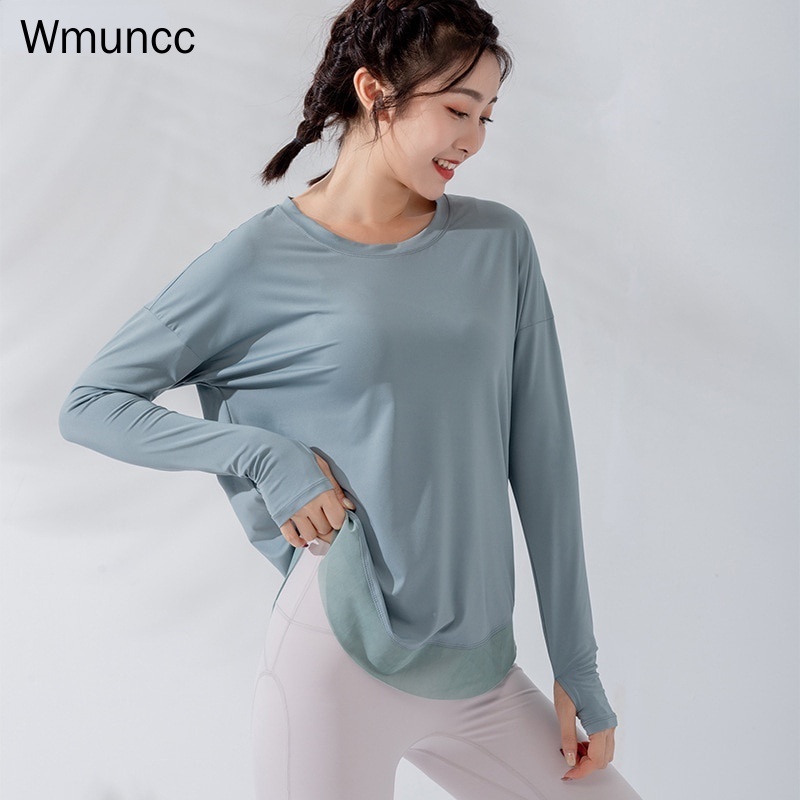 Women's Long Sleeve Gauze Fitness Yoga Top Quick Dry Breathable Cropped  Tight Workout Shirts Round Neck Pullover Running Athletic Shirt