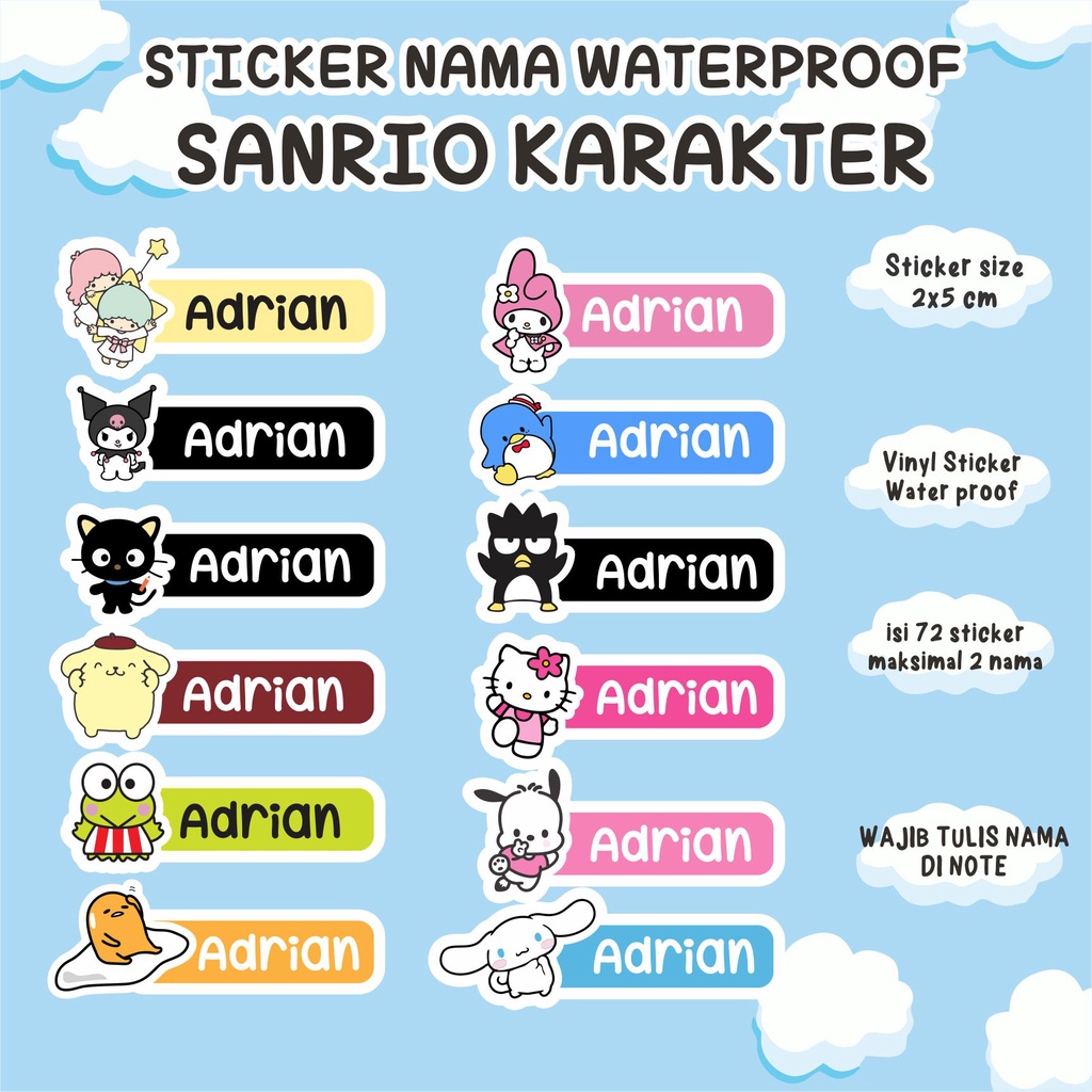 Sanrio Characters Name Sticker