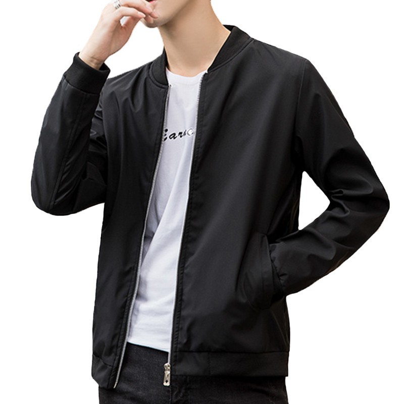 Thin black bomber jacket sale