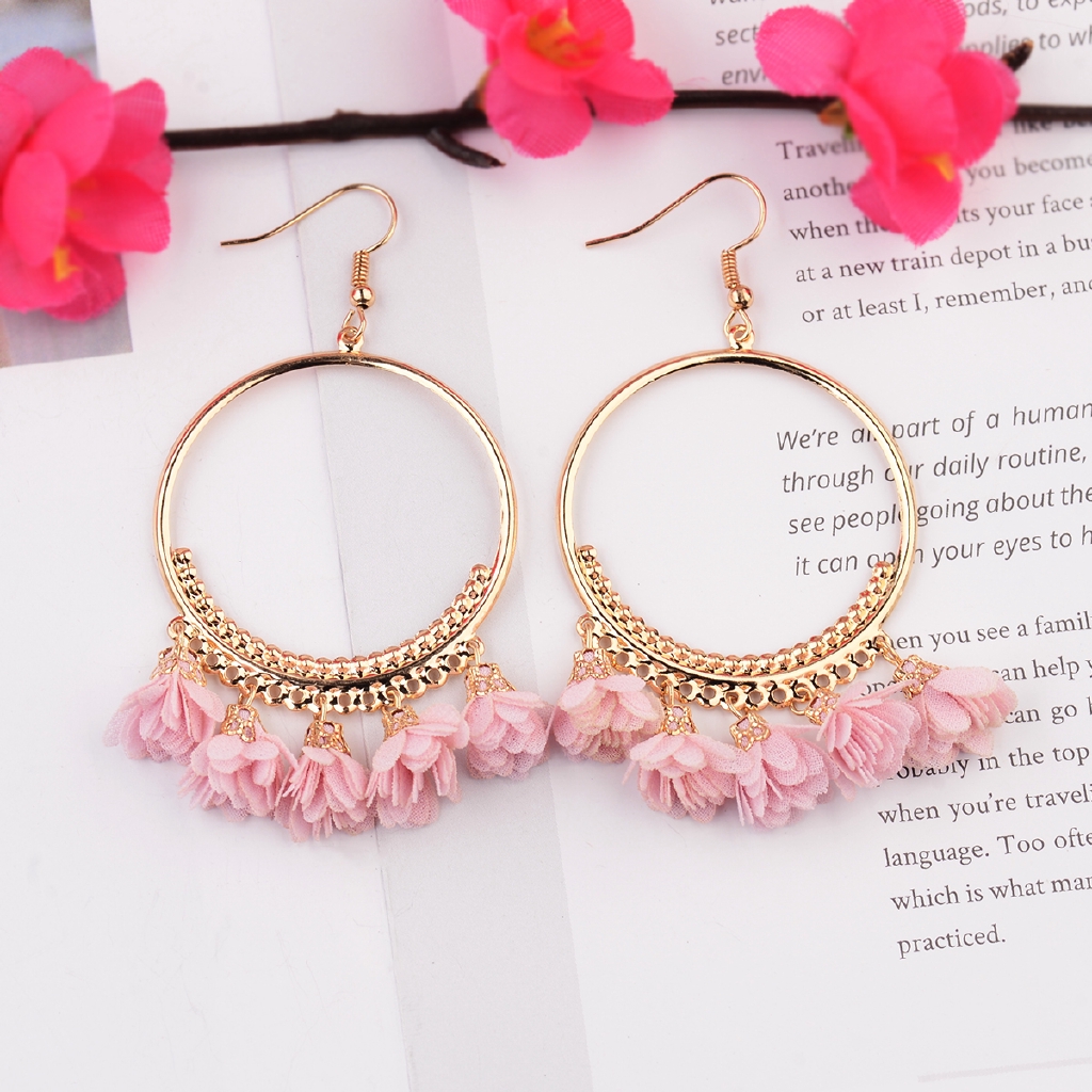 Gold hoop tassel on sale earrings