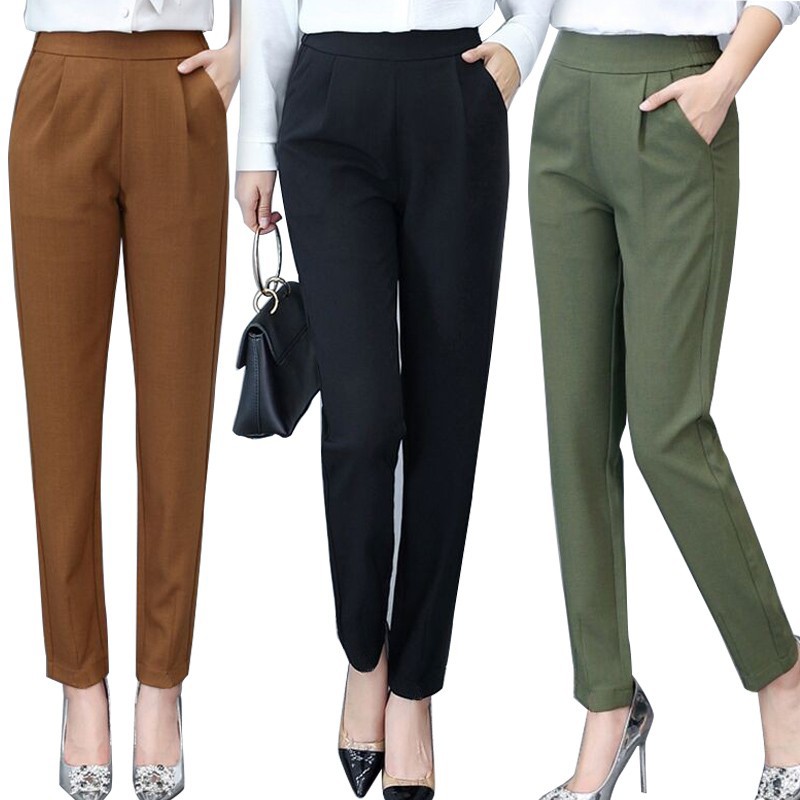 READY STOCK Women Plus Size Leggings Pants Stretch High Waist Black Casual  Long Pocket Pants