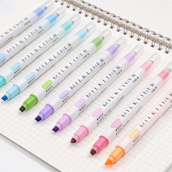 JIANWU 12pcs/set cute Double head fluorescent pen milkliner