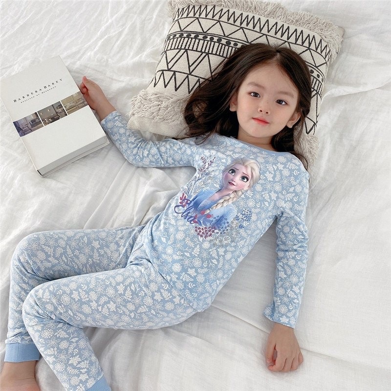 Cartoon Frozen Elsa Kids Baby Girls Pajamas Sleepwear Cotton Long