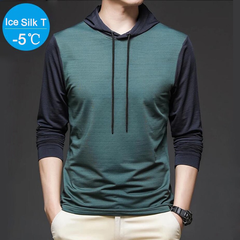 Long Sleeve Hoodie Men Summer T Shirt Casual Hooded Tee Shirt Ice