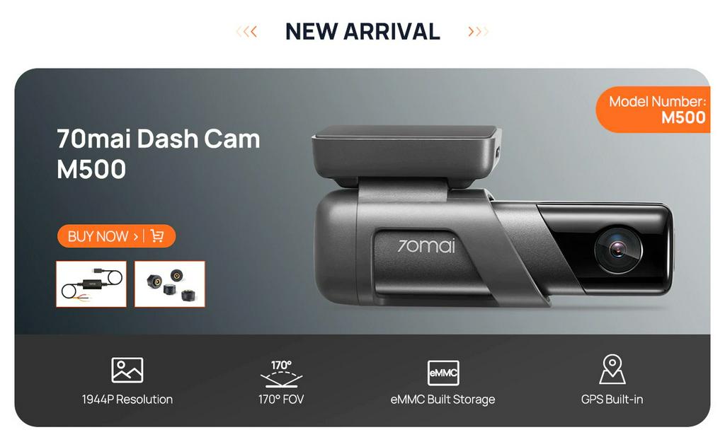 70mai Dash Cam M500 1944P 170FOV 70mai Car DVR Camera Recorder Built-in GPS  ADAS 24H Parking Monitor eMMC built-in Storage