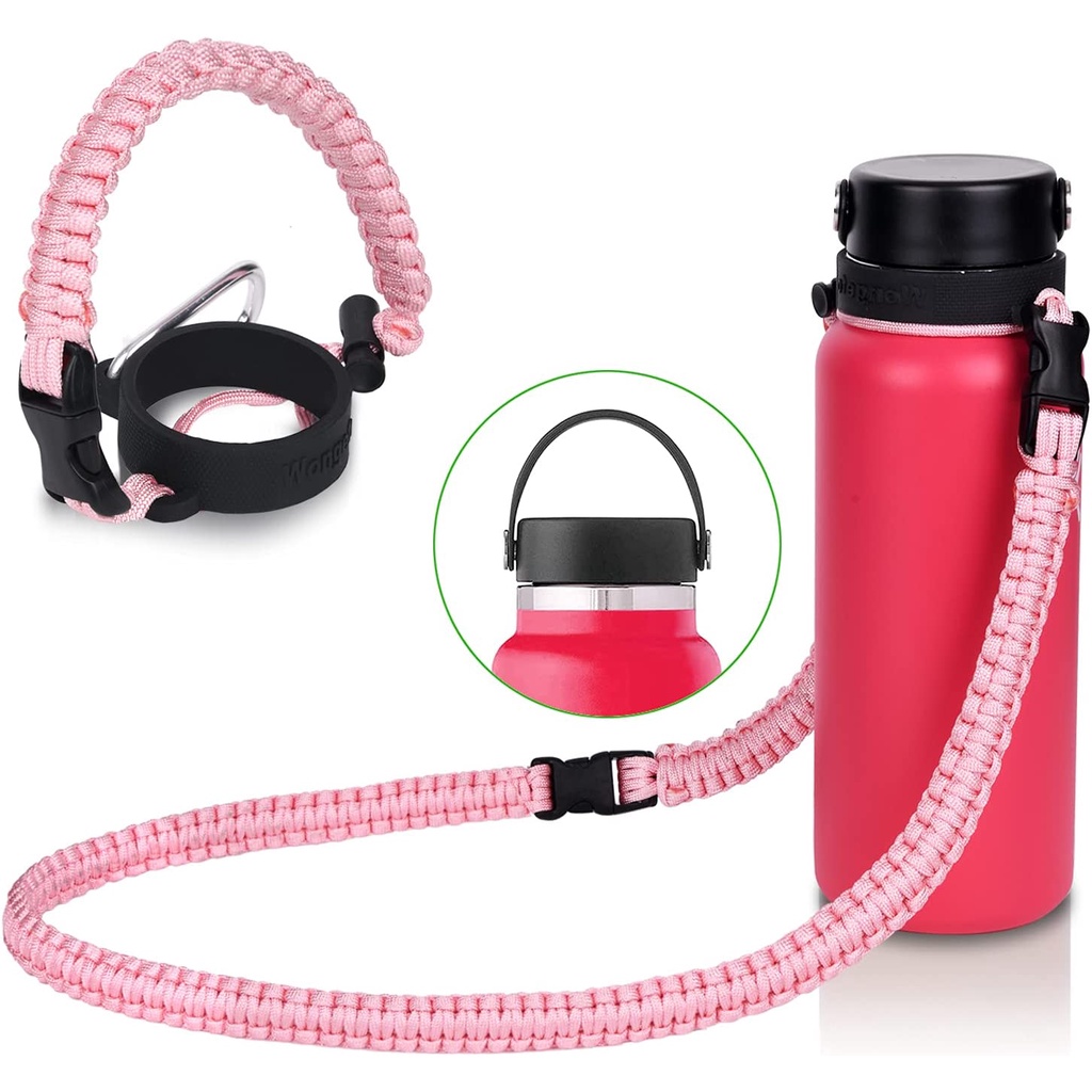 Wongeto Paracord Handle Shoulder StrapCompatible with Hydro Flask Wide  Mouth Water Bottles 12oz - 64 oz((Not Compatible for The New Hydro Flask  2.0) Bottle Strap for Walking Hiking Camping Black 1
