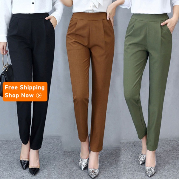 Plus Size Women's Casual Fashion Solid Mid Waist Long Trousers Office Pants  Smart Casual for Women