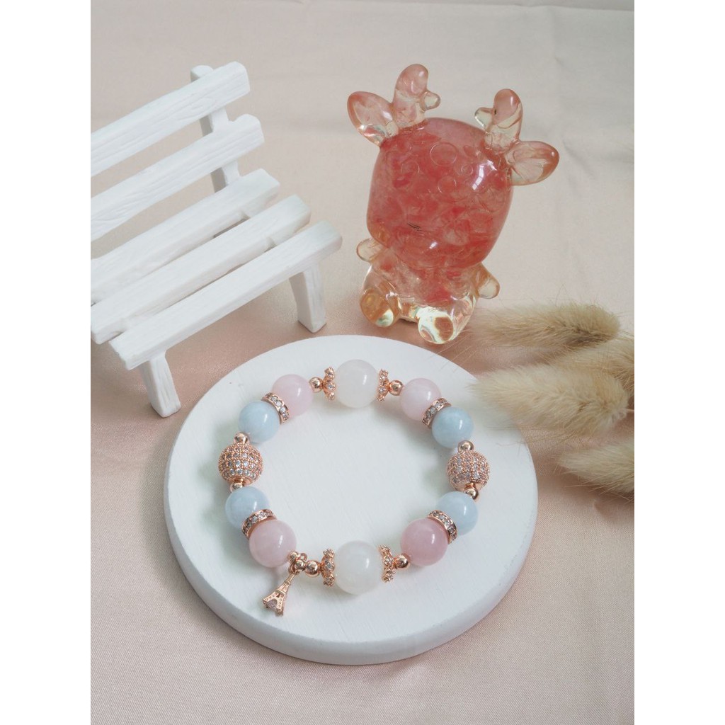 Rose quartz deals and aquamarine bracelet