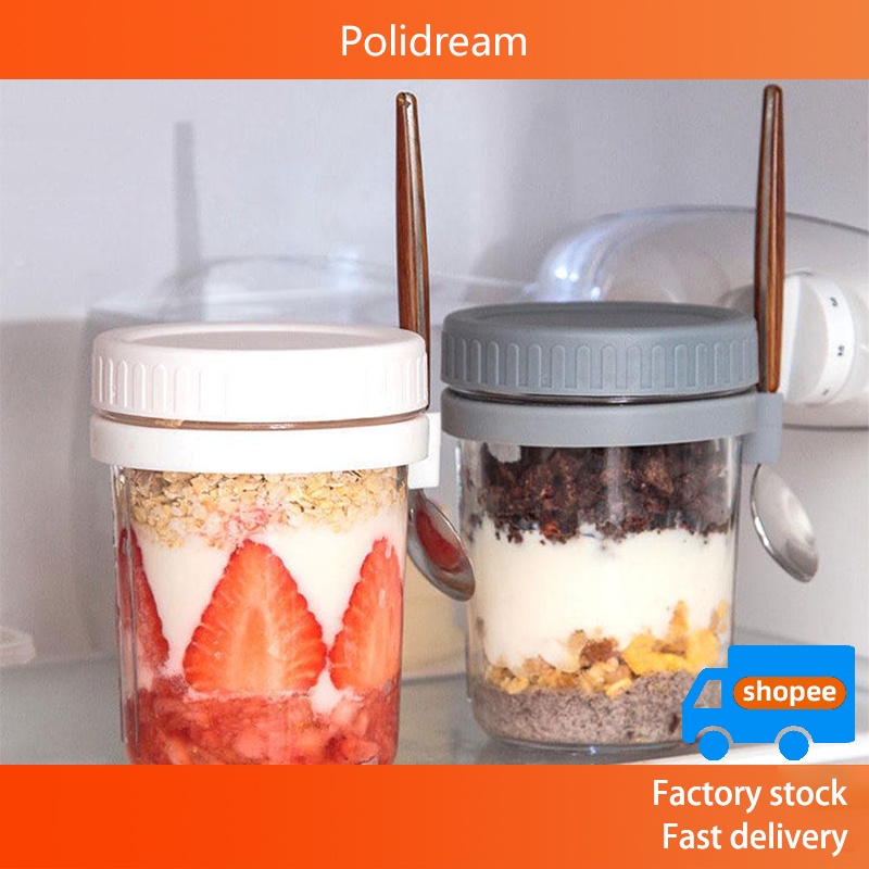 4Pcs Overnight Oats Container with Spoon 13.5oz Leakproof