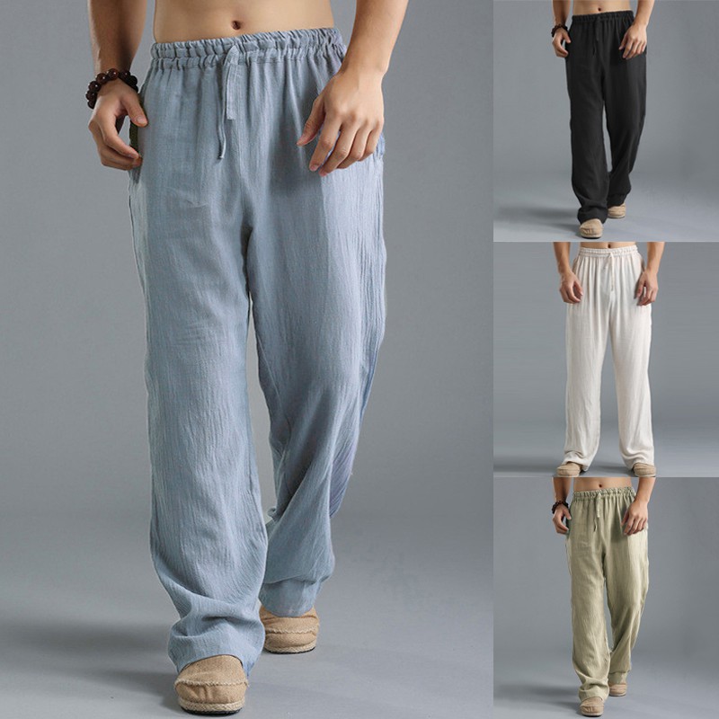 Mens Chinese Style Loose Harem Pants Casual Yoga Kung Fu Wide Leg Long  Trousers#