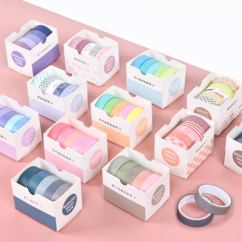 5 Roll/Pack Washi Tape Cute Decorative Adhesive Tape Solid Color