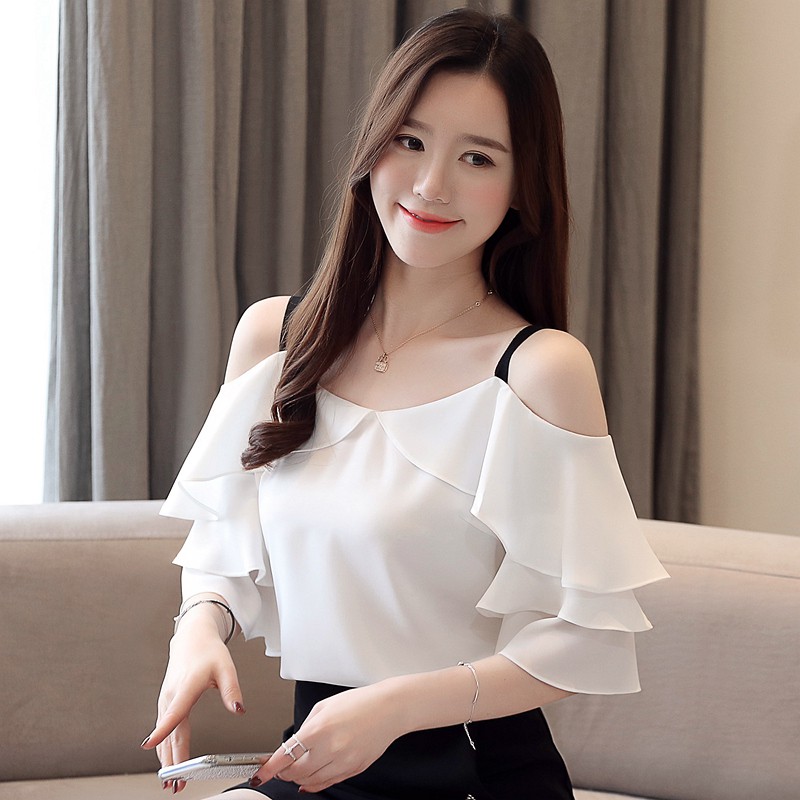 Korean off 2024 shoulder tops