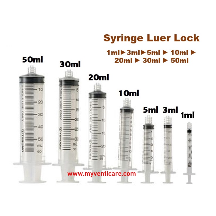 SYRINGE LUER LOCK 1 BOX WITHOUT NEEDLE 3ML, 5ML, 10ML, 20ML, 50ML