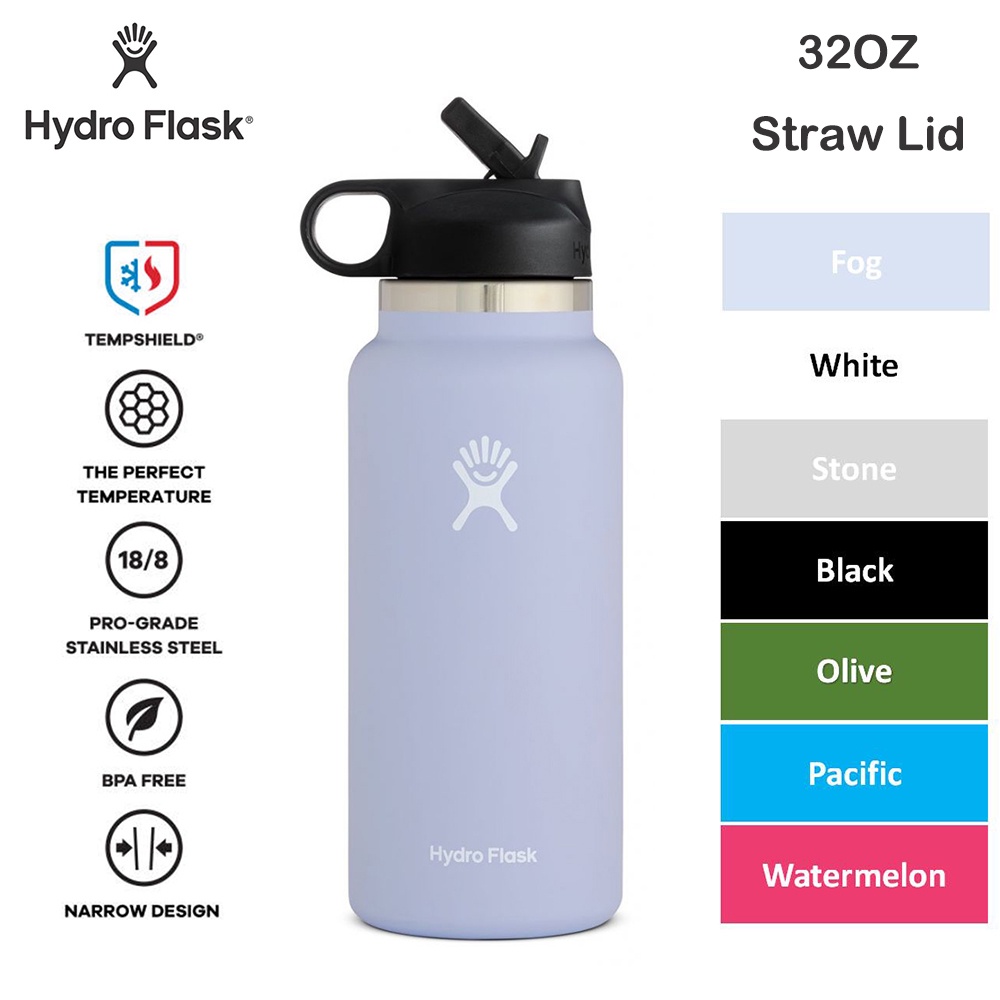 Hydro Flask Water Bottle - Stainless Steel & Vacuum Insulated - Wide Mouth  2.0 with Leak Proof Flex Cap - 32 oz, Watermelon