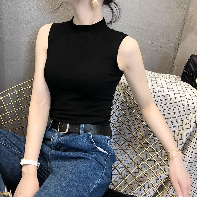 Women Ribbed Knit Turtleneck Solid Tank Top Casual Sleeveless High Neck  Fitted Crop Tops Slim Mock Neck Cami Vest(Black,S) at  Women's  Clothing store