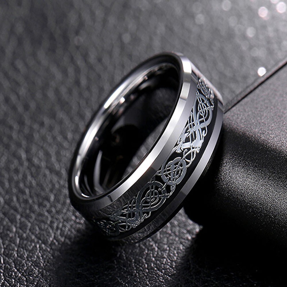 Black Titanium Tungsten Carbide Men s Wedding Band Stainless Steel Dragon Rings Shopee Singapore
