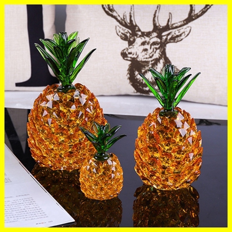 High-grade Crystal Pineapple Crafts Glass Paperweight Fengshui Figurine  Home Decoration Ornaments Party Christmas