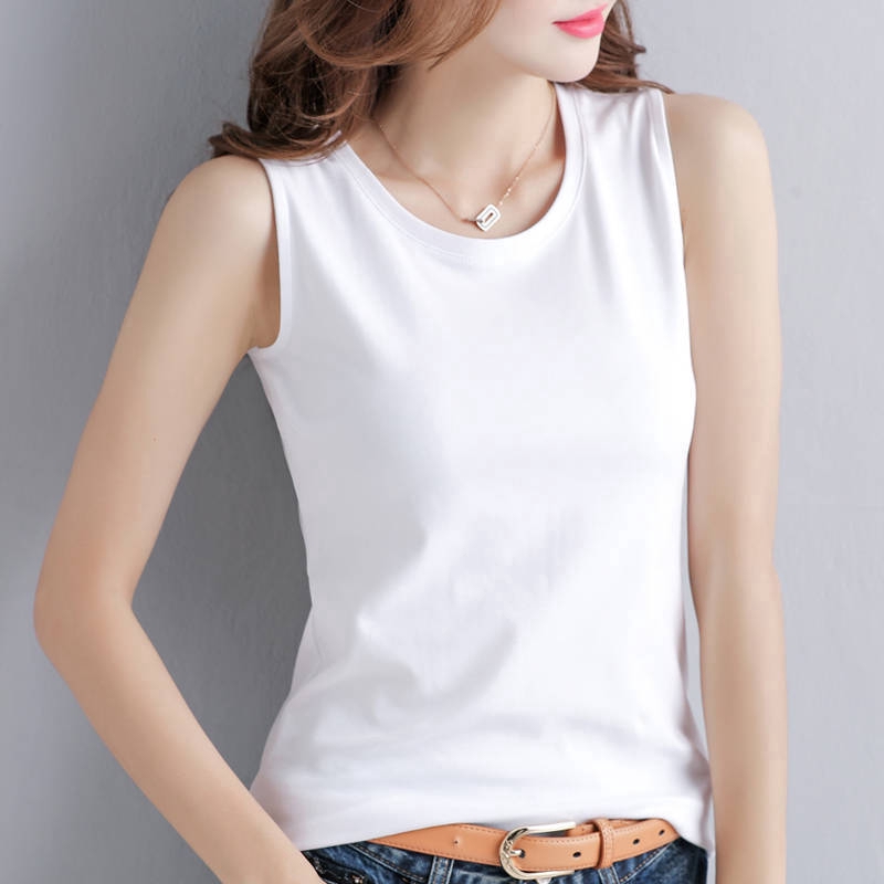 Summer Sleeveless Women Tank Top & Vest Korean Loose Fitting Outerwear Sexy  Casual White Round Neck Sleeveless T-shirt Women