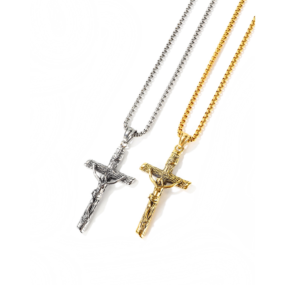 Men Stainless Steel Cross Pendant Necklace Male Jesus Crucifix