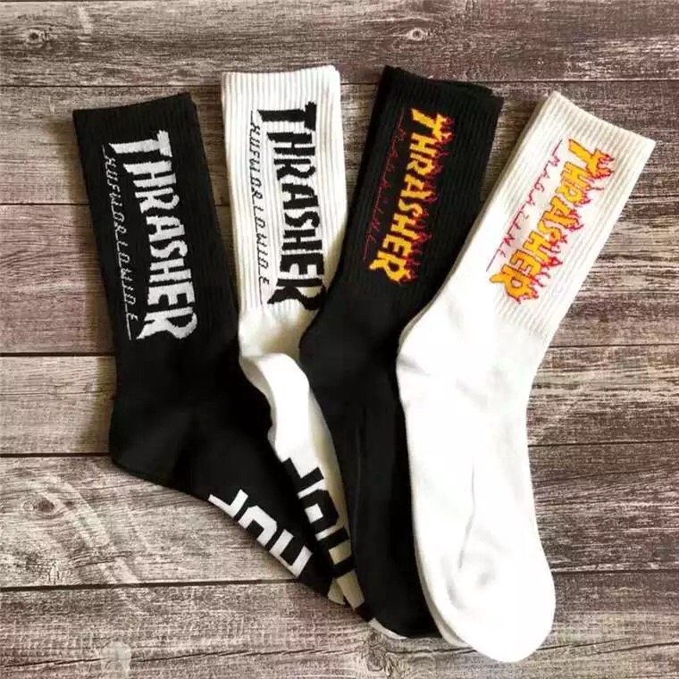 THRASHER Flame Pattern Crew Socks for Men Women Stokin Sock