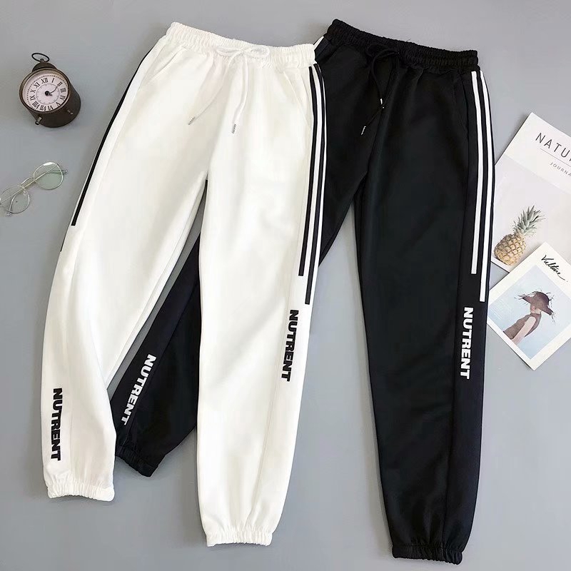 [Large size] Girls sports pants black and white color matching letters  jogging ladies trousers students cute casual pants