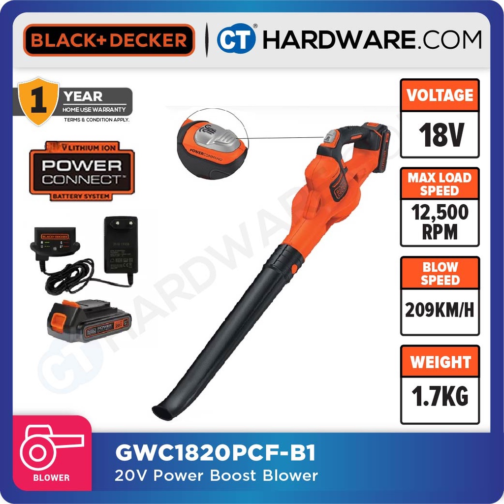 BLACK DECKER GWC1820PCF CORDLESS POWER BOOST BLOWER 18V 2.0AH