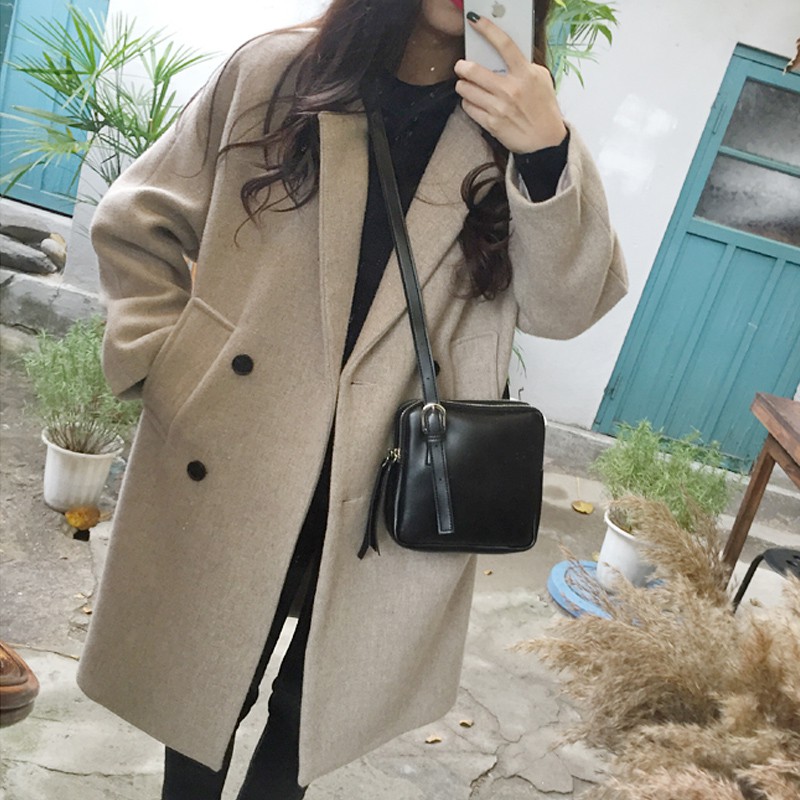 Women Korean Fashion Double breasted Long Wool Coat Winter Coat Jacket Shopee Singapore