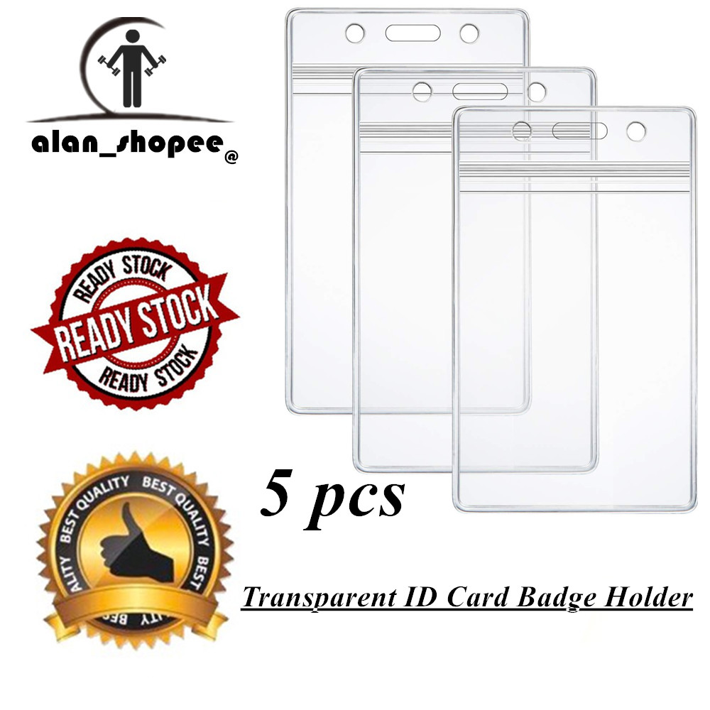 5pcs Transparent Pvc Vertical Plastic Card Holder, Waterproof Id