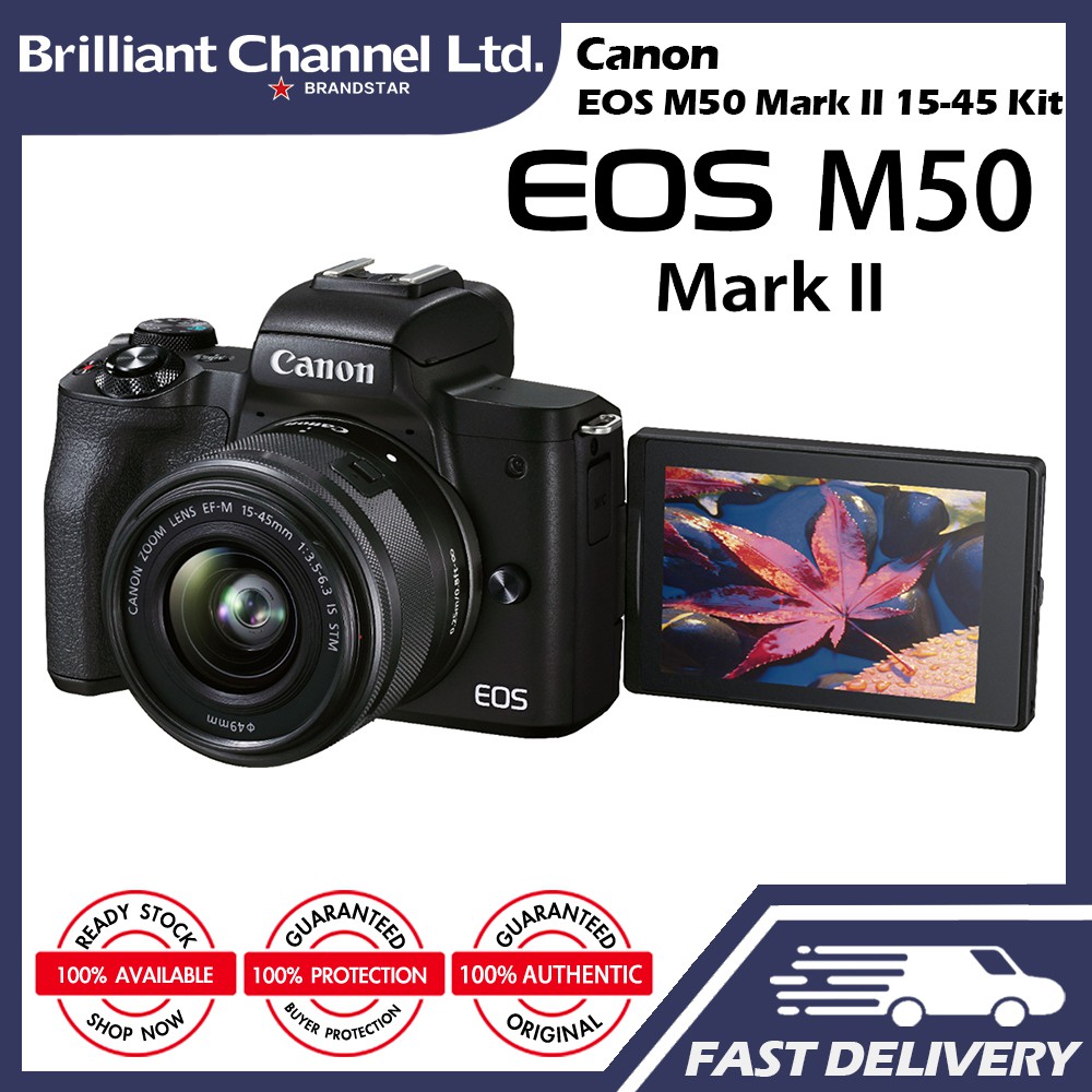 Canon EOS M50 Mark II Mirrorless Digital Camera with 15-45mm Lens (Black/ White)