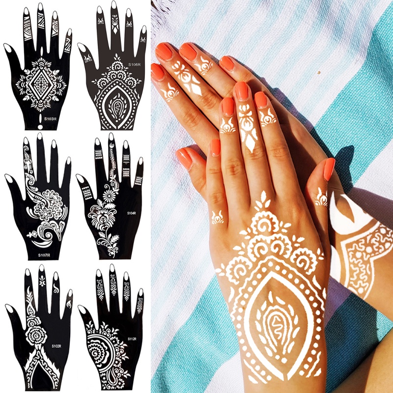 Temporary Tattoo Stencil Hand Henna DIY Body Art Sticker Template Wedding  Tool Professional India Fashion Decal Flower Stencil