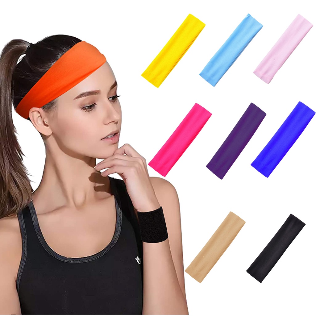 Workout Headbands for Women Men Sweatband Sports Elastic Sweat Bands Wide  Headbands for Yoga Running Fitness Gym Dance Athletic，Black 5 Pcs :  : Clothing, Shoes & Accessories