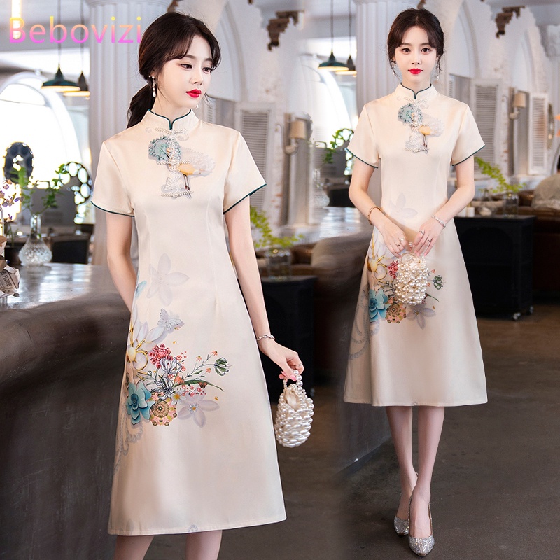 Ins Red Blue Loose New Fashion Modern Chinese Cheongsam A-line