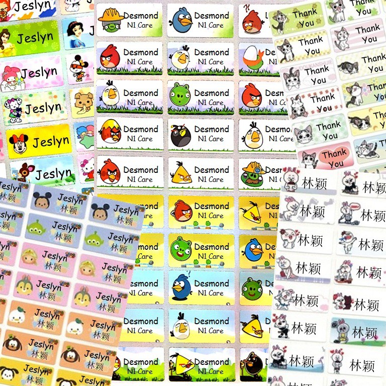 120Pcs Customize Name Stickers Waterproof Personalized Labels Children  School Stationery Variety Patterns Animal Tags for Kids