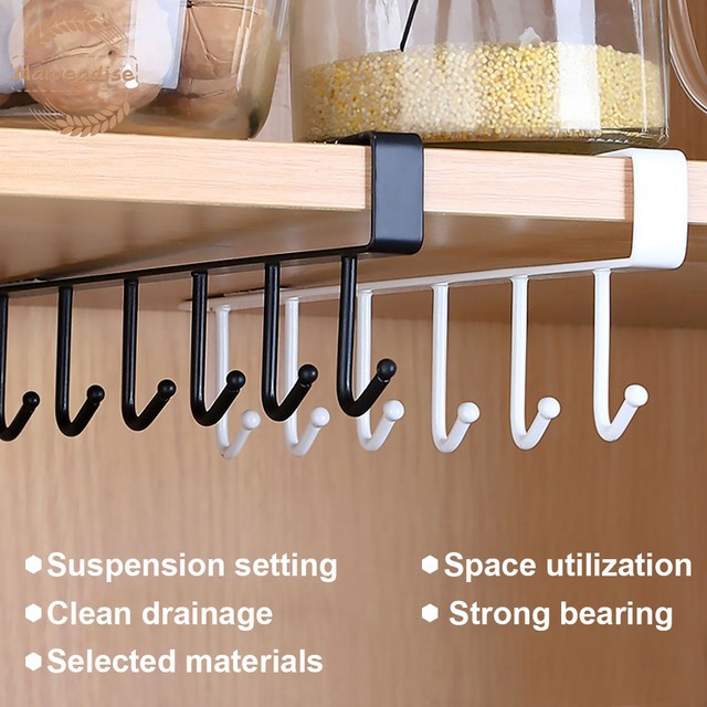 Kitchen Cup Storage Rack With 12 Hooks, Under Cabinet Hanging Cup