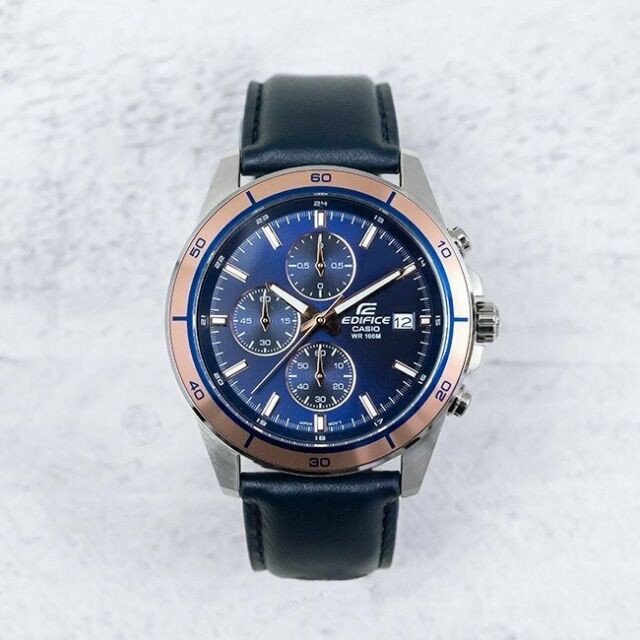 Casio Edifice EFR 526L 2A Analog Quartz Blue Dial Blue Leather