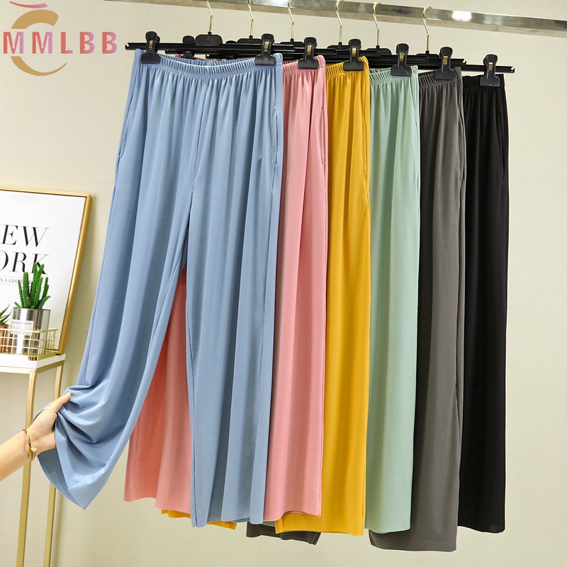 Fashion (Green)2023 Women's Pleated Pants Loose Ice Silk Korean Casual Pants  Wide Leg Trousers Home Classic Sports Wear Girls Clothes XXA @ Best Price  Online
