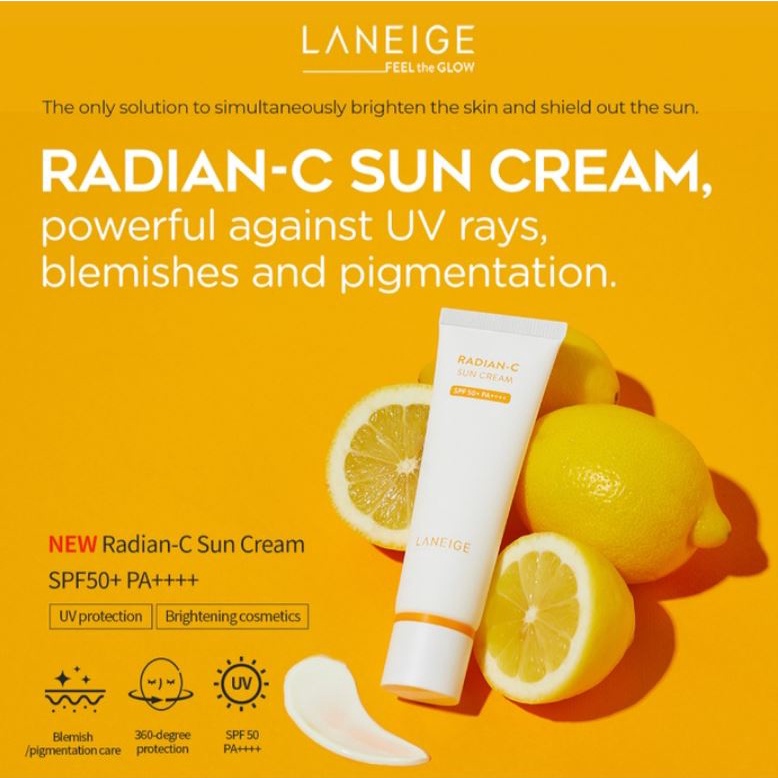 Laneige Radian-C Sun Cream 50ml (tackle UV rays, blemishes and  pigmentation) | Shopee Singapore