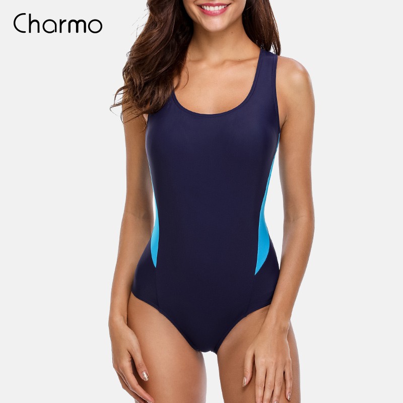 Charmo Women One Piece Sports Swimwear Watercolor print Sports Swimsuit  Cutout Swimsuits Sexy Monokini Bikini