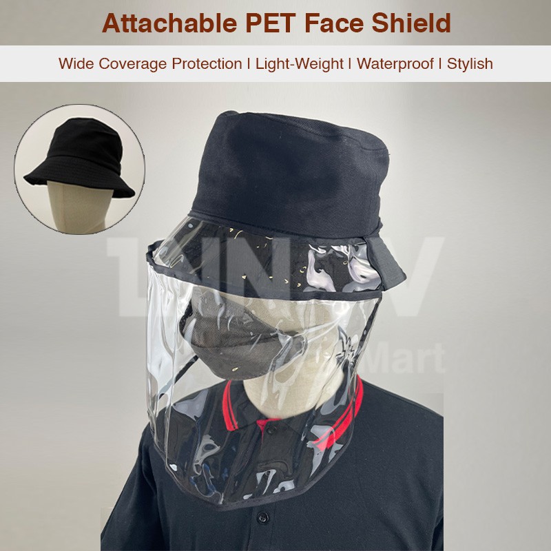 Adult Bucket Hat, Mix & Match With 5 Solid colors of Attachable Face Shield  for Head, Face & Neck Protection