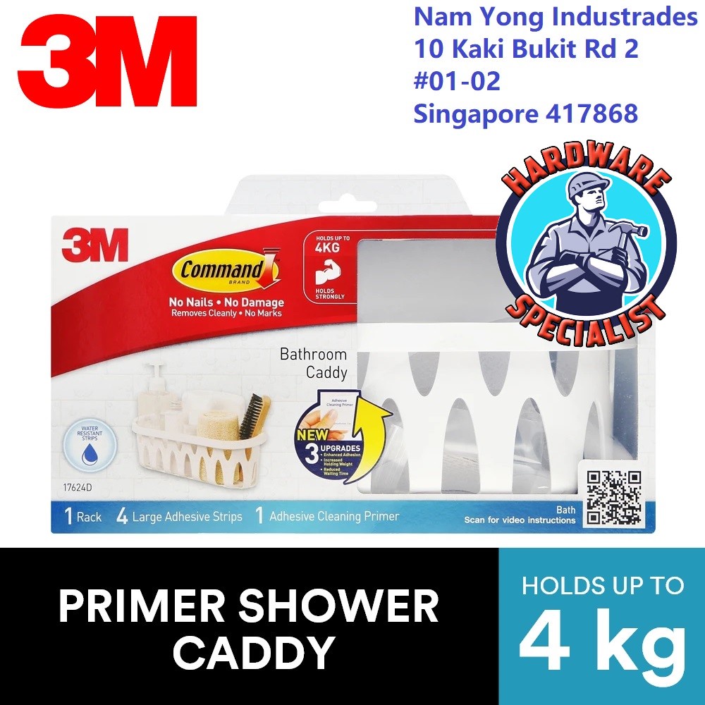 Command Shower Caddy with Water Resistant Command Strips, Easy to Open Packaging