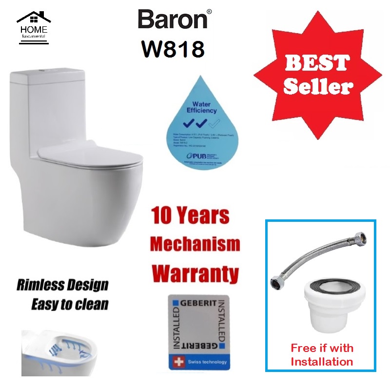 Baron W888 1-Piece Toilet Bowl (Geberit Flushing System) (33800)*Conta –  Domaco