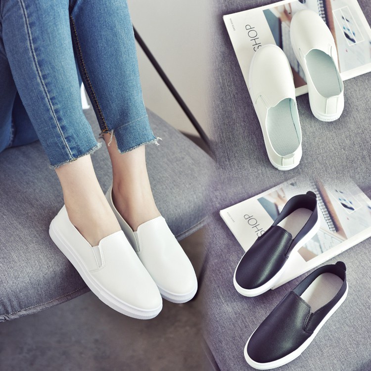 White leather slip on on sale loafers