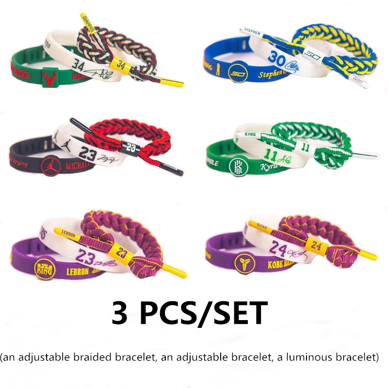 3Pcs set Silicone Bracelet Adjustable Wristband NBA Basketball
