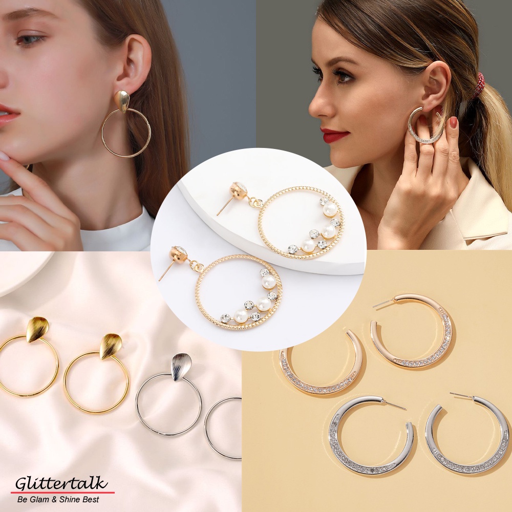 SG Seller Geometric Alloy Big Hoop Earrings C Rings and Pearl