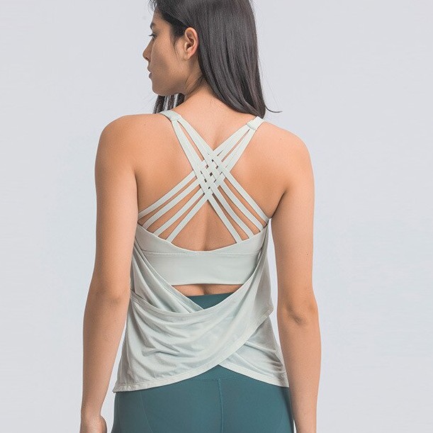 Yoga Top with Bra Cross Back 2 In 1 Set Sleeveless Yoga Shirt