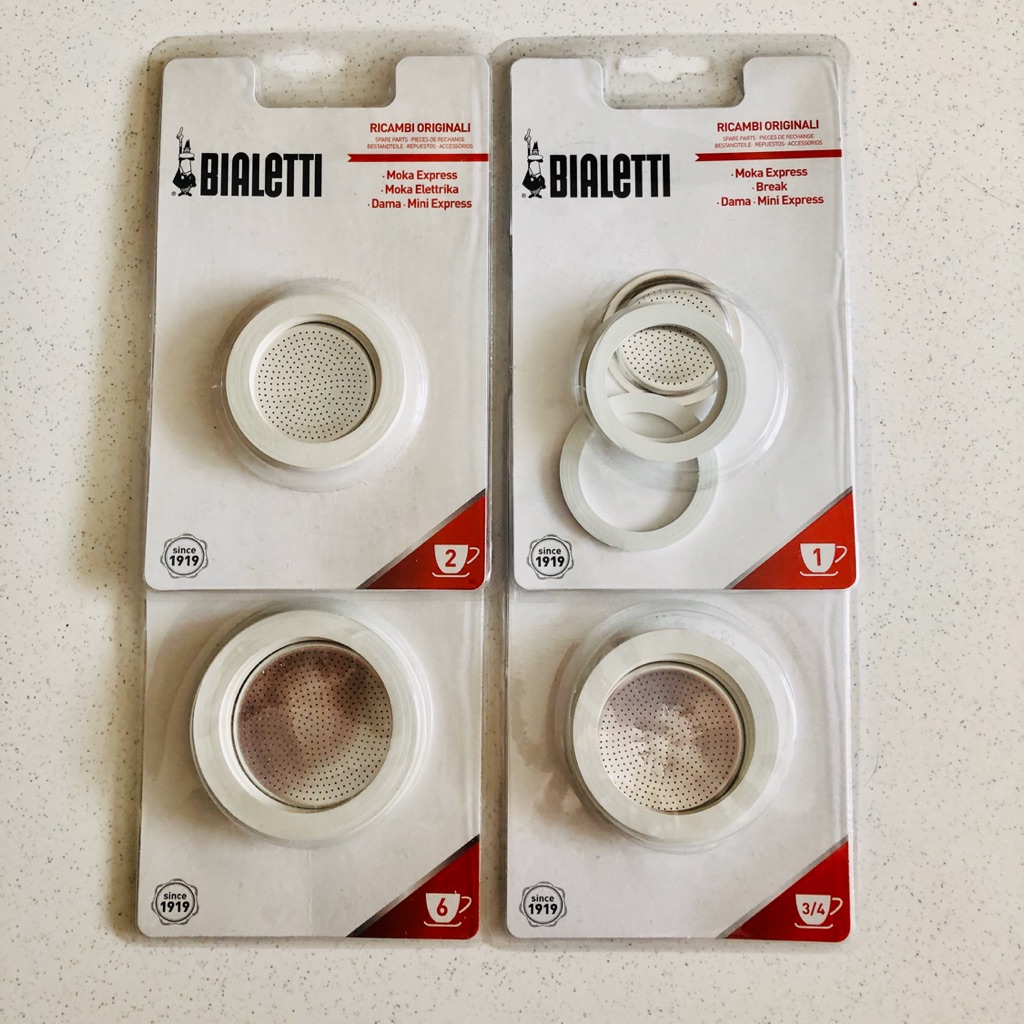 Bialetti 3 Replacement Seals and 1 Filter for 6 Cup Moka Express Blister  Pack