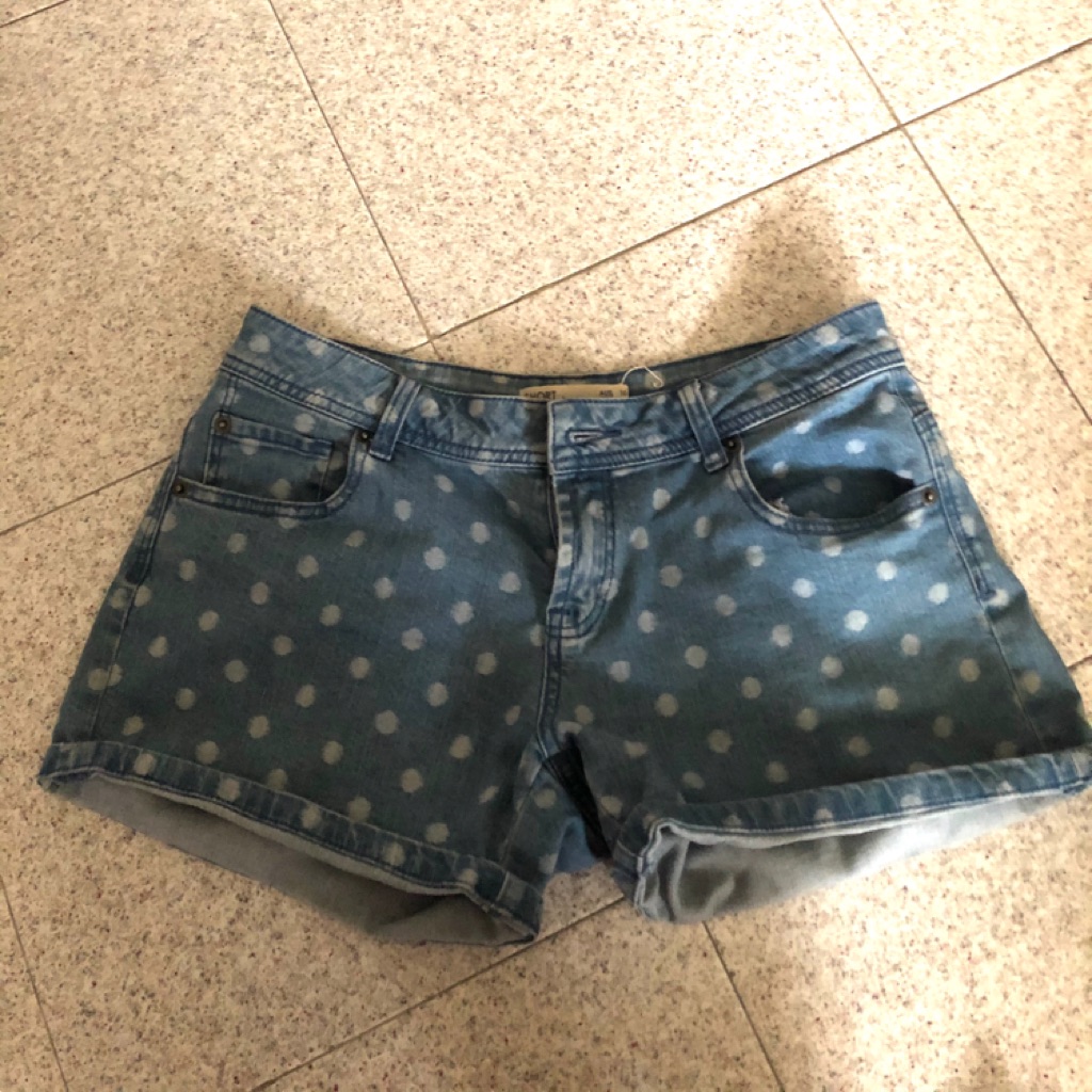 polka dot denim shorts